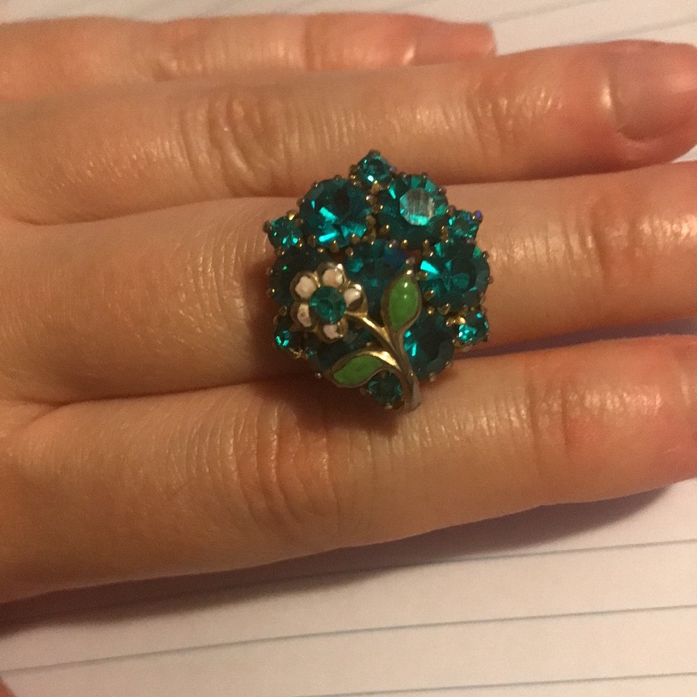 Weiss ISO in search of clip on earrings teal flower rhinestone crystal earring